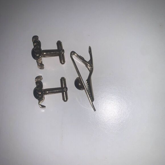 Tie Clip Set vintage CuffLinks with matching Tie Bar  Men Wedding Jewelry . - Picture 4 of 5